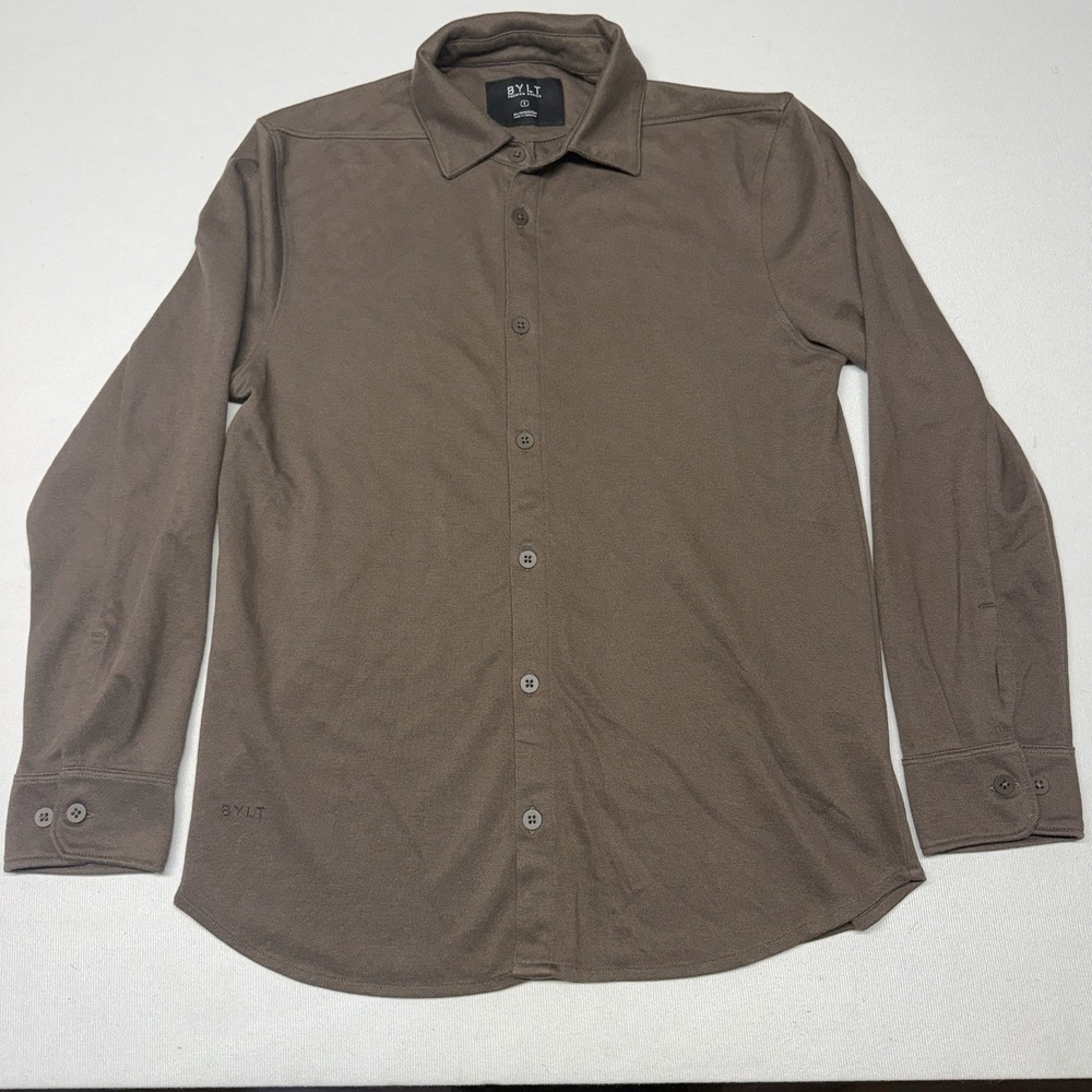 BYLT Premium Basics Men's S Small Bayside Oxford Long Sleeve Button Up Coffee